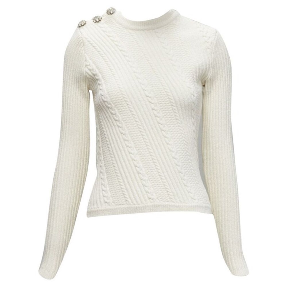 Ganni Ivory Sweater with rhinestones buttons